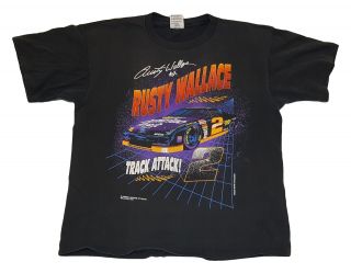Rusty Wallace Vtg 90s Image Track Attack Black 2 Sided T Shirt Mens Xl Usa
