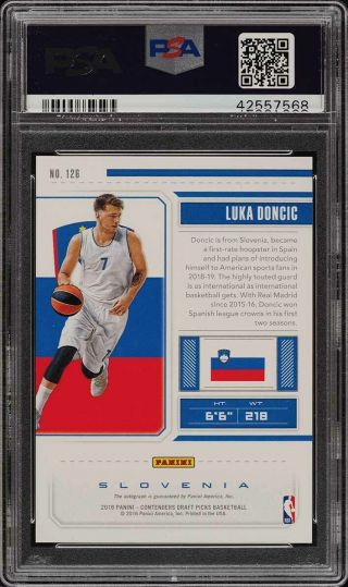 2018 Panini Contenders Draft Ticket Luka Doncic ROOKIE RC AUTO PSA 10 GEM (PWCC) 2
