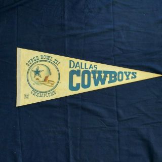 Vintage Nfl Dallas Cowboys Bowl Xii Champions Felt Pennant Flag 30.  5 × 12 "