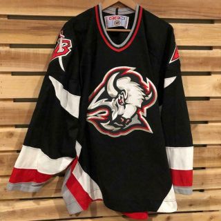 Vtg Black Ccm Buffalo Sabres Goat Head Nhl Hockey Stitch Sewn Jersey Xl