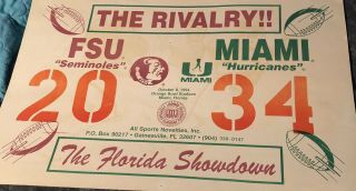 Stadium Sign - Miami Hurricanes Vs.  Fsu Seminoles 1994