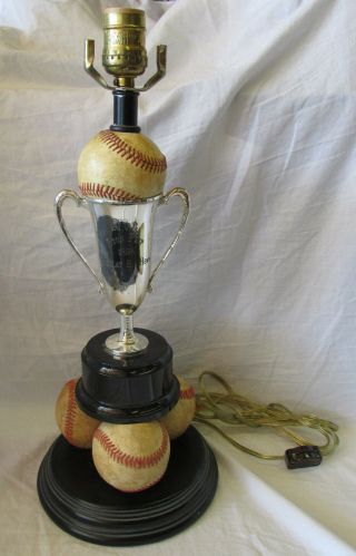 Vintage Baseball Trophy Lamp 17 " Mancave Old Baseballs Pastime Neat