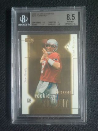 2000 Ud Gold Reserve 215 Tom Brady Rookie Card Serial 75/2500 Bgs Graded 8.  5