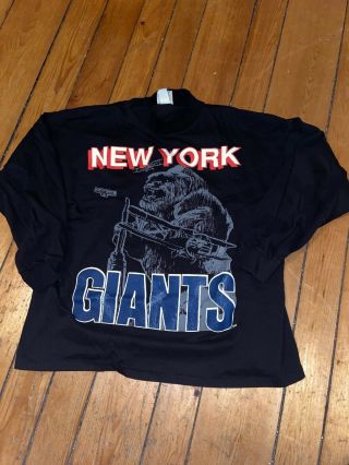 York Giants King Kong Black Red Blue Long Sleeve Shirt 90s Ny Large L