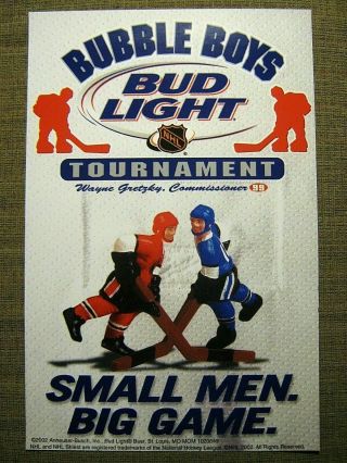 Bud Light Beer Wayne Gretzky Bubble Boys Hockey Poster Chexx Table Hockey