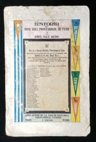 1949 Cuban Baseball Guide Book History 1878 - 1949 Loaded With Stars Vintage Poor