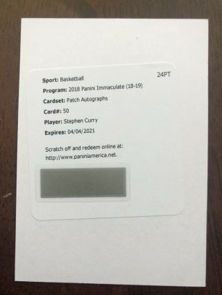 Stephen Curry 2018 - 19 Immaculate Patch Auto Redemption
