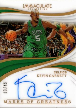 Kevin Garnett 2018 - 19 Immaculate Marks Of Greatness Acetate Auto Sp 3/49 Celtics