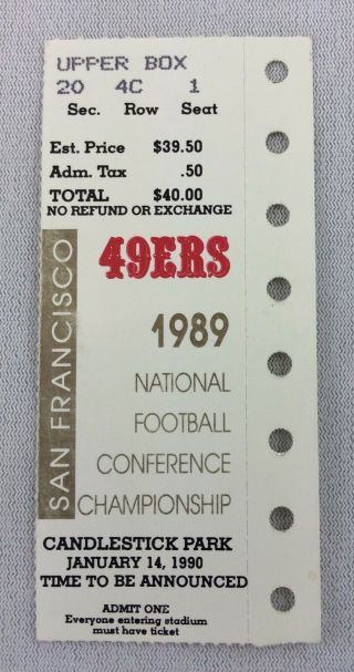 Nfl 1989 01/14 Los Angeles Rams At San Francisco 49er Nfc Championship Ticket