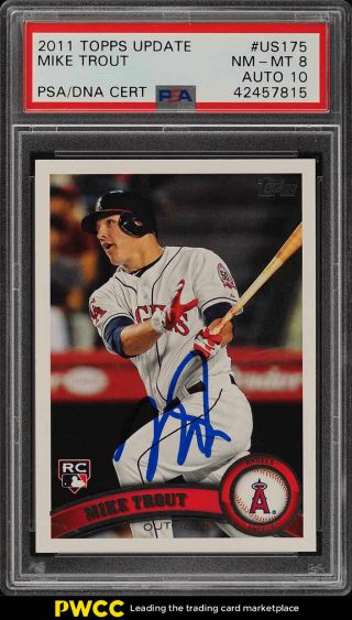 2011 Topps Update Mike Trout Rookie Rc,  Psa/dna 10 Auto Us175 Psa 8 Nmmt (pwcc)