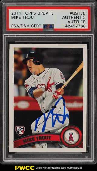 2011 Topps Update Mike Trout Rookie Rc,  Psa/dna 10 Auto Us175 Psa Auth (pwcc)