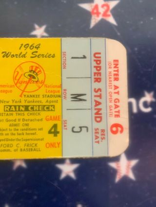 1964 World Series Game 4 Ticket Stub Yanks vs Cards Ken Boyer HR GD Mantle 3
