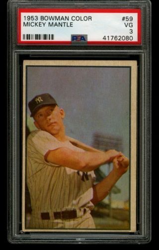 1953 Bowman Mickey Mantle Yankees Hof 59 Psa 3