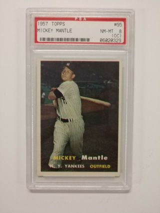 1957 Topps Baseball Mickey Mantle 95 Psa 8 Nm - Mt Oc