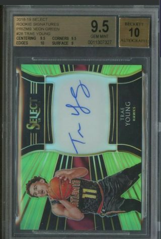 2018 - 19 Select Neon Green Trae Young Hawks Rc Rookie Auto /99 Bgs 9.  5