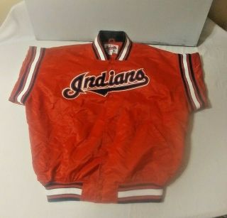 Vintage Starter Cleveland Indians Mlb Baseball Snap Red Satin Jacket Size 2xl