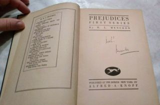 Signed By H.  L.  Mencken Prejudices First Series Third Printing April 1920