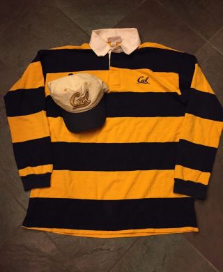 Vintage Uc Berkeley Cal Bears Striped Rugby Shirt Men’s Medium Polo,  Hat Cap