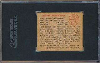 1950 Bowman 22 Jackie Robinson SGC 2.  5 Good, 2