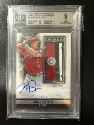 2019 Diamond Icons Mike Trout Jumbo Patch Auto 11/25 Bgs 9/9