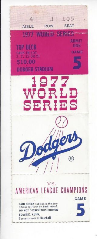 1977 World Series Game 5 Ticket Stub Reggie Jackson Hits 7th Post Season Hr