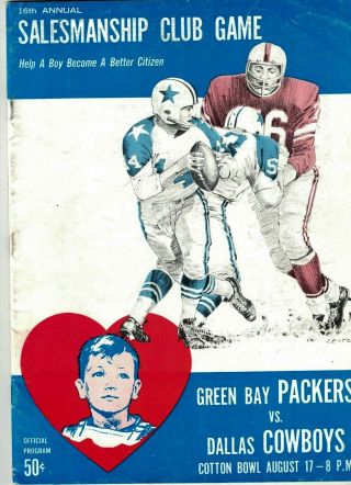 1963 Green Bay Packers At Dallas Cowboys Program For Benefit Game Ex
