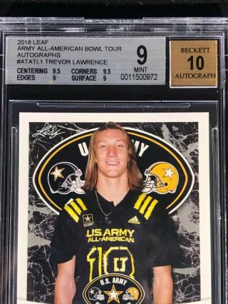 TREVOR LAWRENCE 2018 LEAF US ARMY ALL - AMERICAN TOUR WHITE AUTOGRAPH BGS 9 (10) 3