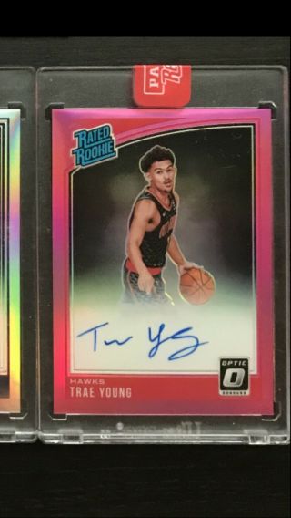 Trae Young 2018 - 19 Donruss Optic Rated Rookie Rc Pink Prizm Autograph Auto D/25