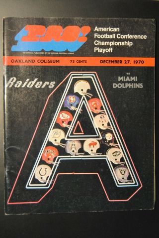 1970 Oakland Raiders Vs Miami Dolphins Playoff Football Program - Daryle Lamonica