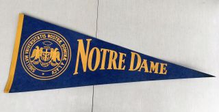 Vintage 1970’s Notre Dame University College Football Blue Felt Pennant 30” Flag