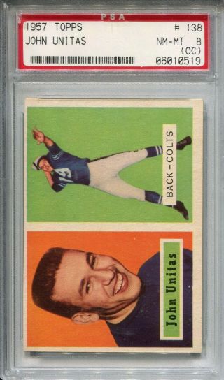 1957 Topps Football 138 John Unitas Rookie Card Psa Nm - Mt 8 (oc) Johnny