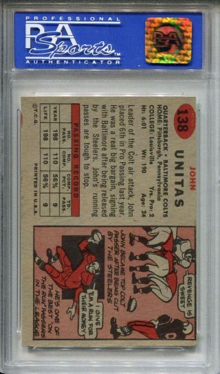 1957 Topps Football 138 John Unitas Rookie Card PSA NM - MT 8 (OC) Johnny 2