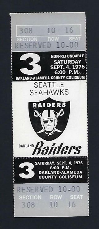 1976 Nfl Seattle Seahawks (first Year) @ Oakland Raiders Full Football Ticket