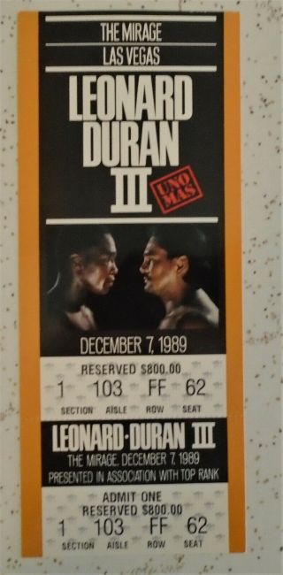 Sugar Ray Leonard Vs.  Roberto Duran  Boxing,  Fight Ticket,  Dec.  7,  1989