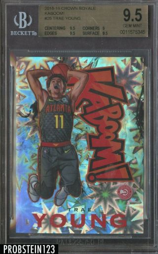 2018 - 19 Panini Crown Royale Kaboom 25 Trae Young Hawks Rc Rookie Bgs 9.  5