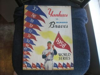1958 Yankees Vs Milwaukee Braves World Series Game 4 Program With Spahn Vs Ford