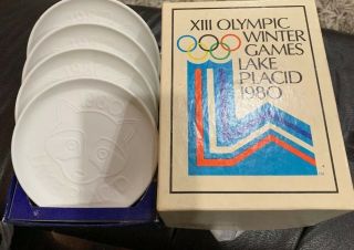1980 Lake Placid Winter Olympics Roni Raccoon Porcelain Coaster Set Of 4