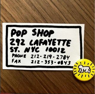 Keith Haring Vintage 1985 Pop Shop Business Card And Button Baby Yellow