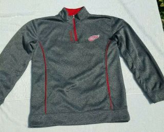 Nhl Detroit Red Wings 1/4 Zip Gray Red Pullover Sweatshirt W Pockets Mens Medium