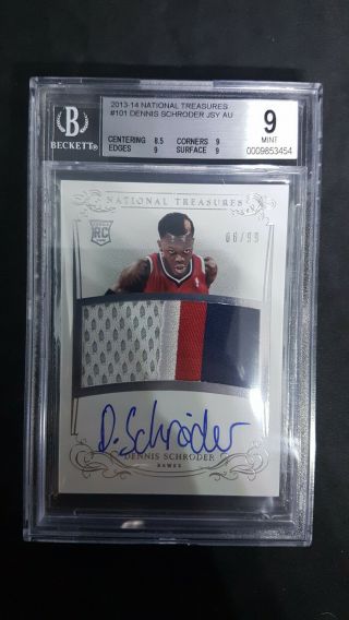 2013 - 14 National Treasures Rpa Rc Dennis Schroder Auto Patch Rc Ed 99 Bgs 9