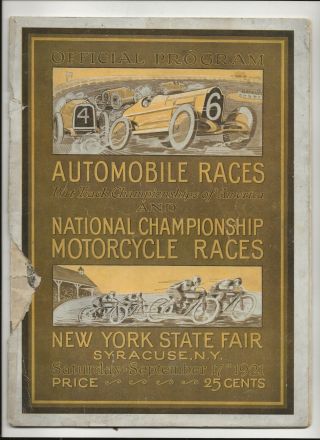 Official Program Automobile Races National Championship Motorcycle Races 1921 Ny