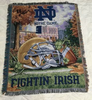 Notre Dame Fighting Irish Football 48 " X 60 " Woven Tapestry Throw Blanket Fringe