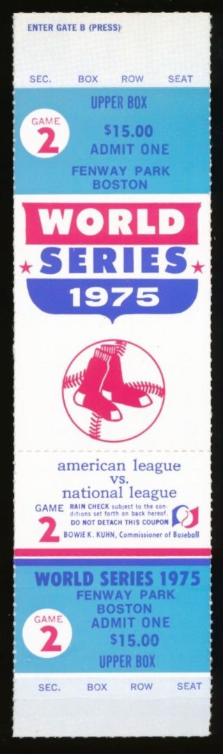 1975 World Series Game 2 Full Ticket Proof Red Sox Vs Reds,  Reds Comeback Pl