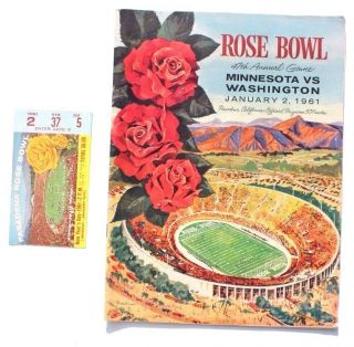 Vtg 1961 Rose Bowl Minnesota Vs Washington Huskies Football Program W/ Ticket