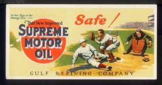 1925 Baseball Gulf Supreme Motor Oil Advertising Ink Blotter Safe