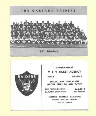 1971 Oakland Raiders Schedule - Team Photo - Sponsor V&v - John Madden Pictured