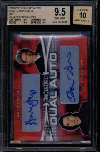Harrison Ford / Driver 2019 Leaf Pop Century Bgs 9.  5/10 Red Dual Auto /2 Ss8616