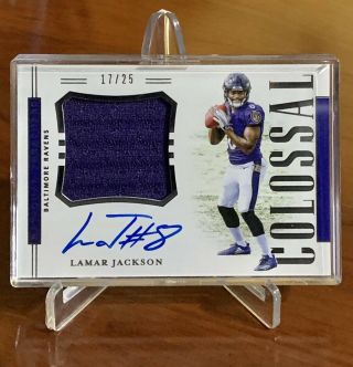2018 Lamar Jackson National Treasures Rookie Oncard Auto ’d/25 Colossal Patch