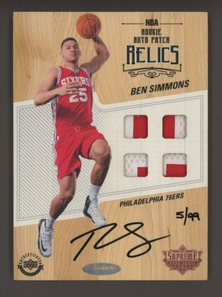 2016 - 17 Ud Supreme Hard Court Ben Simmons Rpa Rc Patch Auto 5/99 Uda