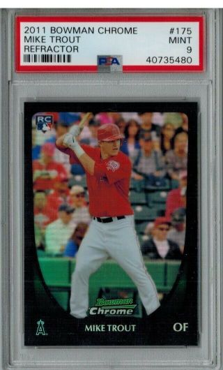 2011 Bowman Chrome Mike Trout 175 Refractor Rc Psa 9 Red Jersey